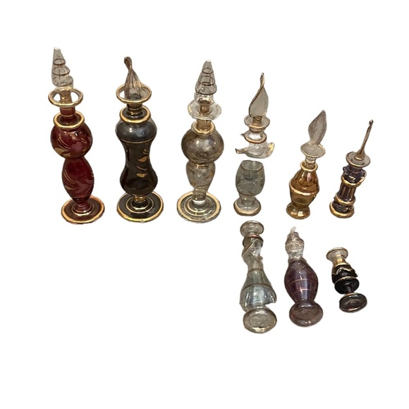 Set of Nine Variety Vintage Egyptian Glass Perfume Bottles W/ 14 k Gold Trim NWO - Picture 3 of 5